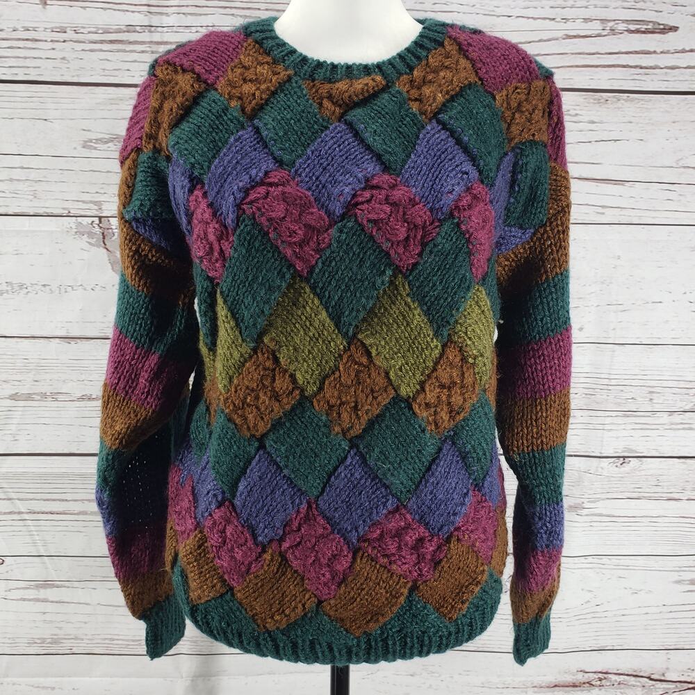 Vintage Hand Made Sweater Bee by Banff Multicolor Crochet Sweater Size Medium